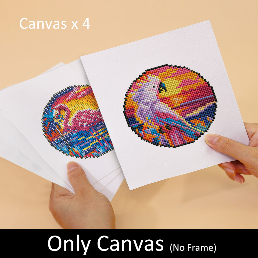 Set of 4 unpainted round diamond painting canvases for DIY kits