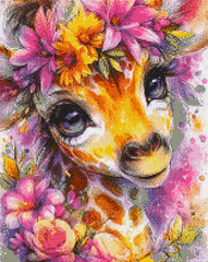 Preview of Floral Deer DIY diamond painting—40x50cm canvas with vivid flowers, sweet deer face, and square drills for easy crafting.