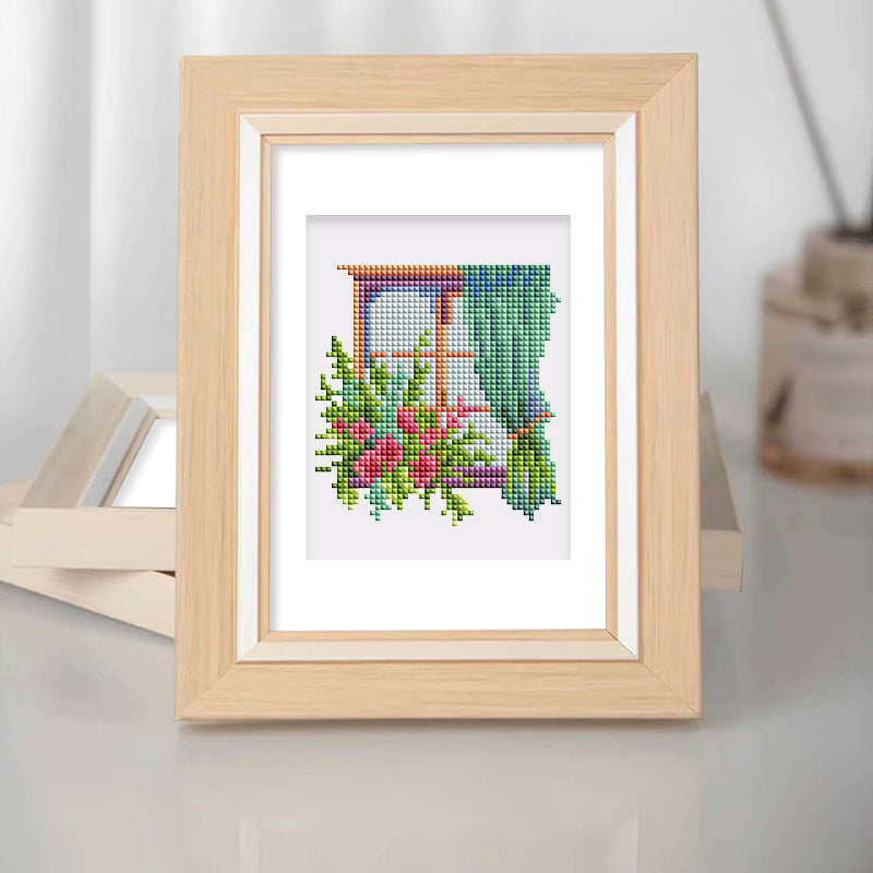 Framed floral window diamond painting artwork displayed as wall decor in home setting