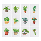 Grid view of 12 potted plant diamond painting canvases – fresh greenery designs for peaceful indoor decor.
