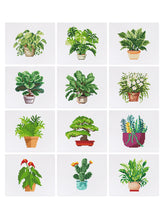 All 12 botanical mini canvas cards laid out in one frame — each plant design is unique and perfect for diamond painting home decor.