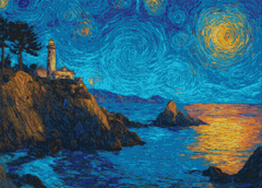 DIY diamond painting artwork of a lighthouse at night, featuring resin drills, soft canvas, and rich celestial details—perfect for stress relief and wall decor.
