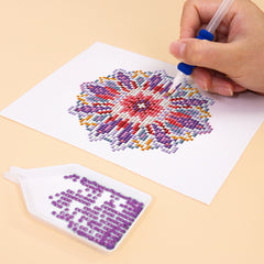 Close-up of vibrant resin drills used for mandala diamond painting kits