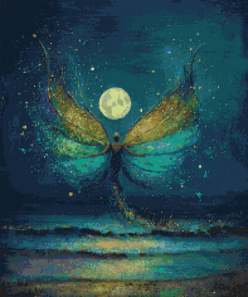 Preview of Mermaid Angel Rising diamond art kit—moonlit sea and celestial wings. Square 50x60cm canvas with resin drills, ideal for fantasy-themed DIY wall decor.