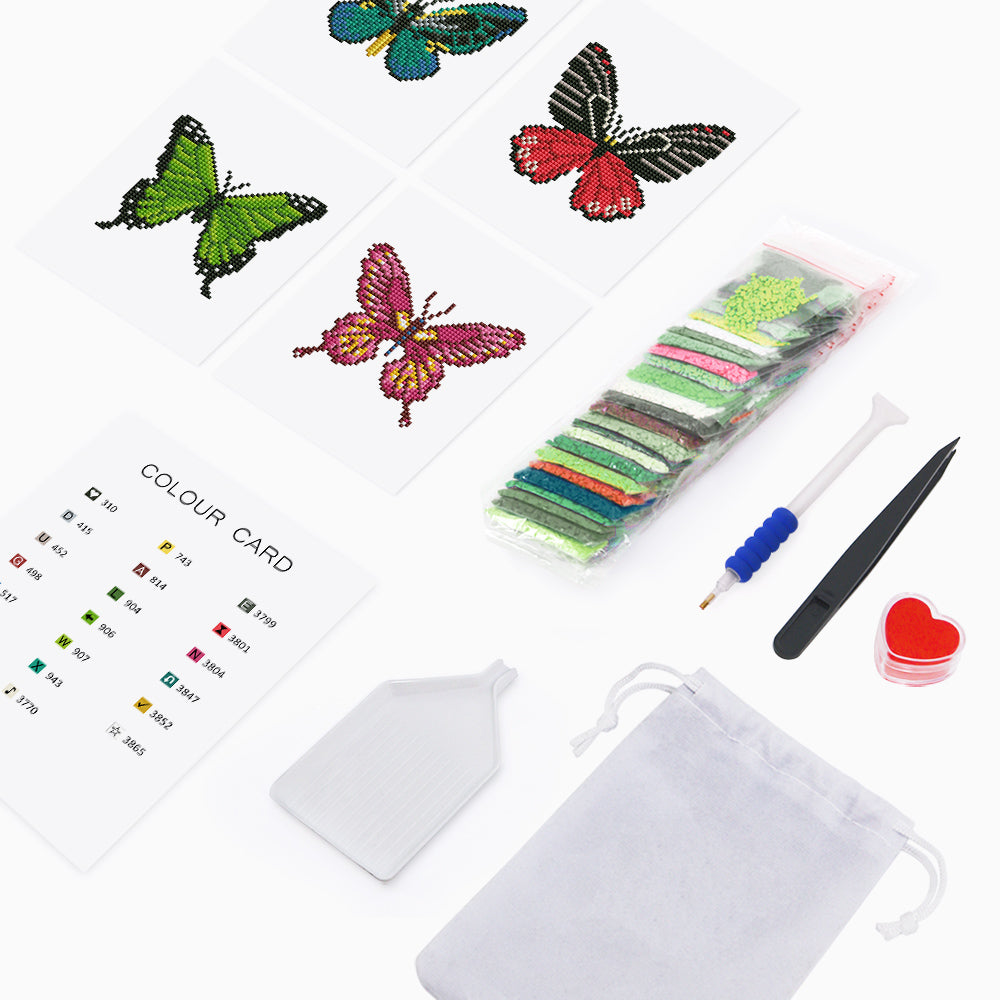 Complete butterfly mini kit with canvas, drills, pen and tray