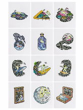 Overview of 9 colorful cosmic and space-themed mini canvases in the Cosmic Adventures kit.