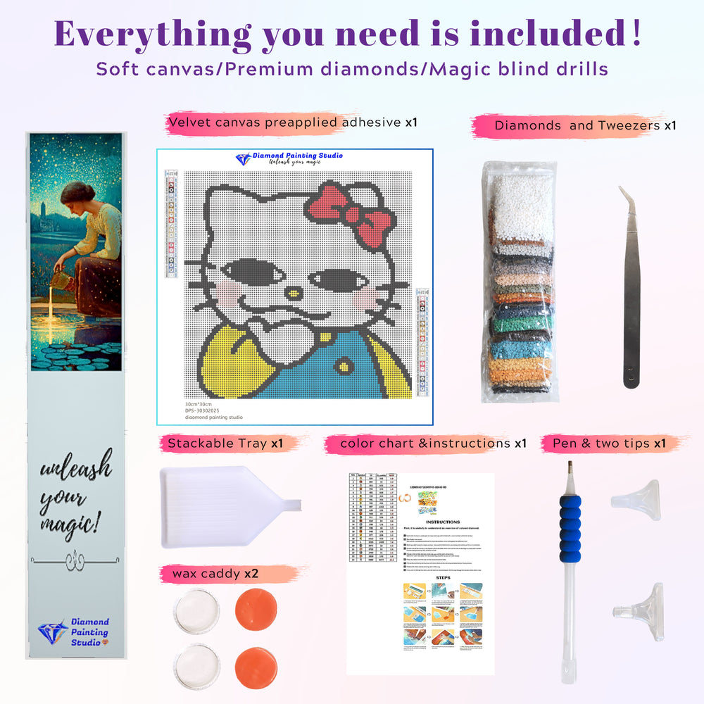 A full kit for the Mischievous Cat Meme character, including canvas and tools. Ideal for beginners, this small diamond painting project brings together internet humor, hands-on creativity, and desktop decor in one affordable gift-worthy package.