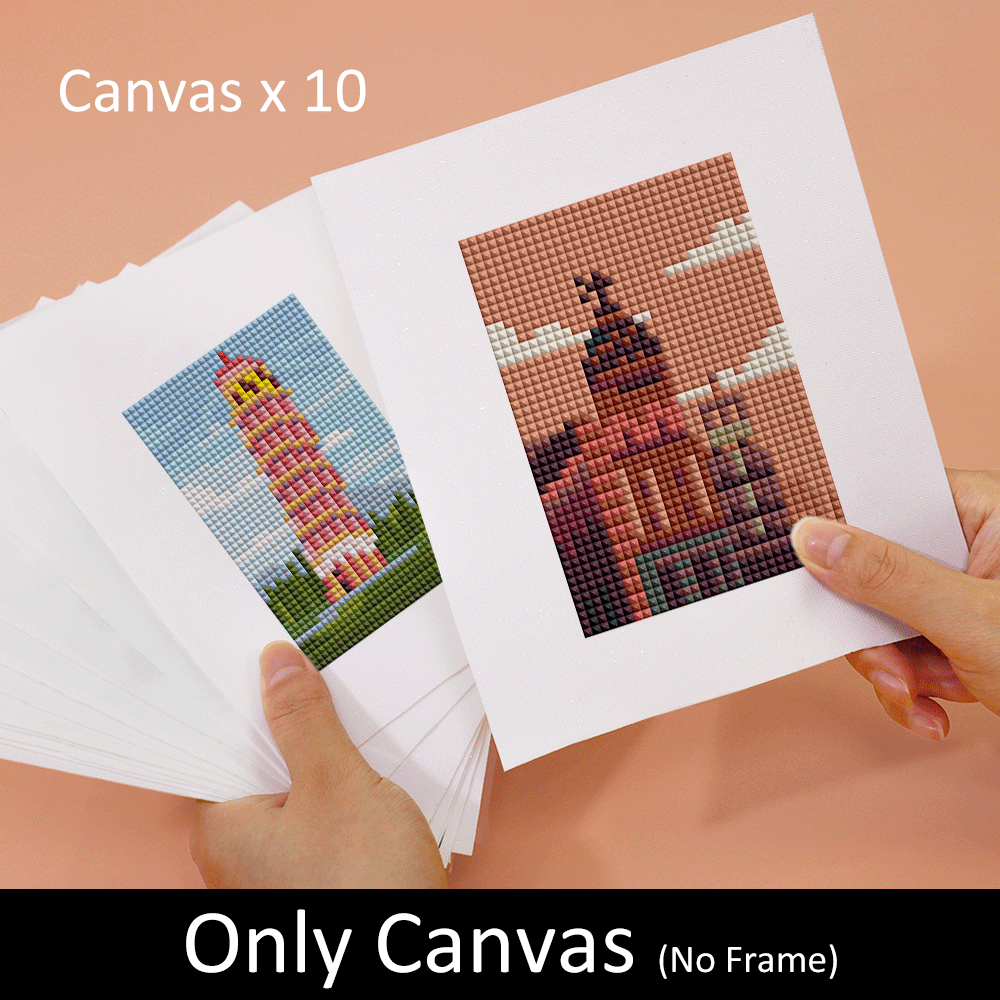 DIY diamond painting canvas held in hand, showcasing its soft fabric and crisp landmark design.