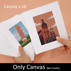 DIY diamond painting canvas held in hand, showcasing its soft fabric and crisp landmark design.