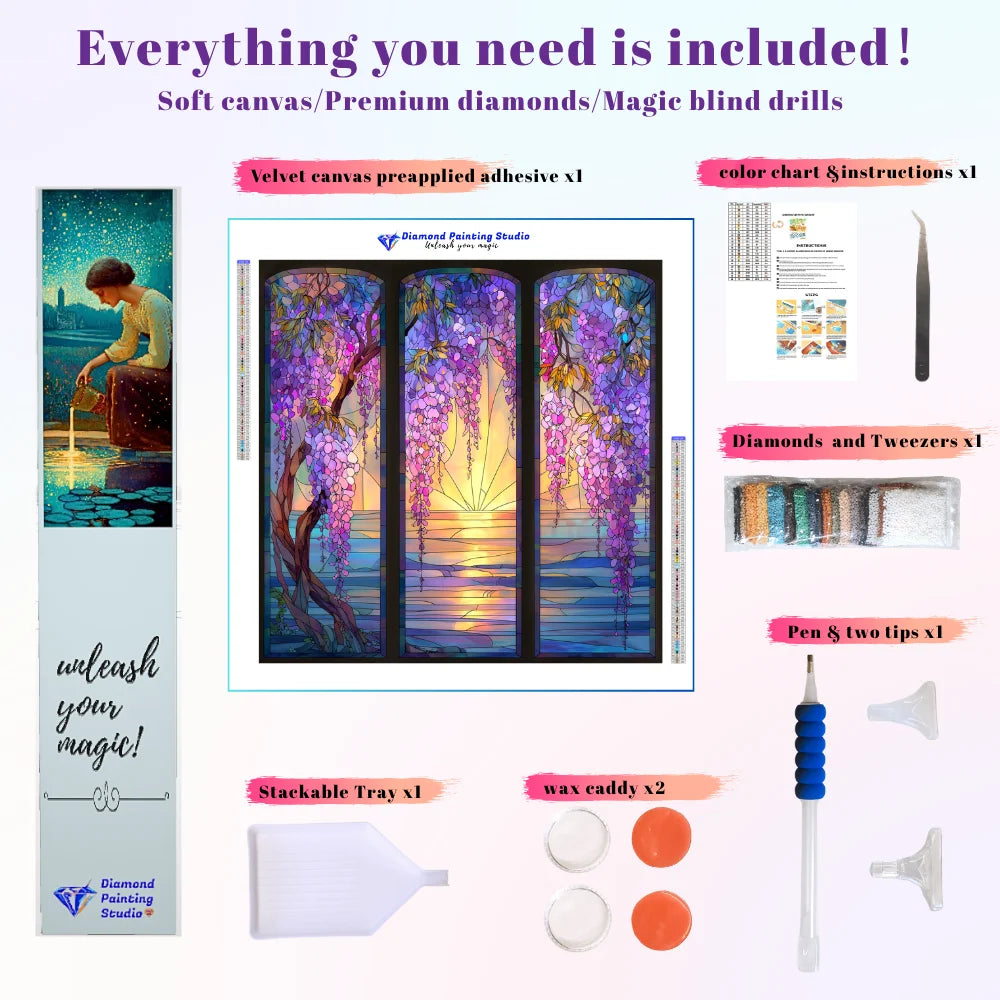 Wisteria Sunset Triptych Art