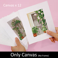 Set of 12 floral window diamond painting canvases, unframed and ideal for DIY wall art decoration and gifting.