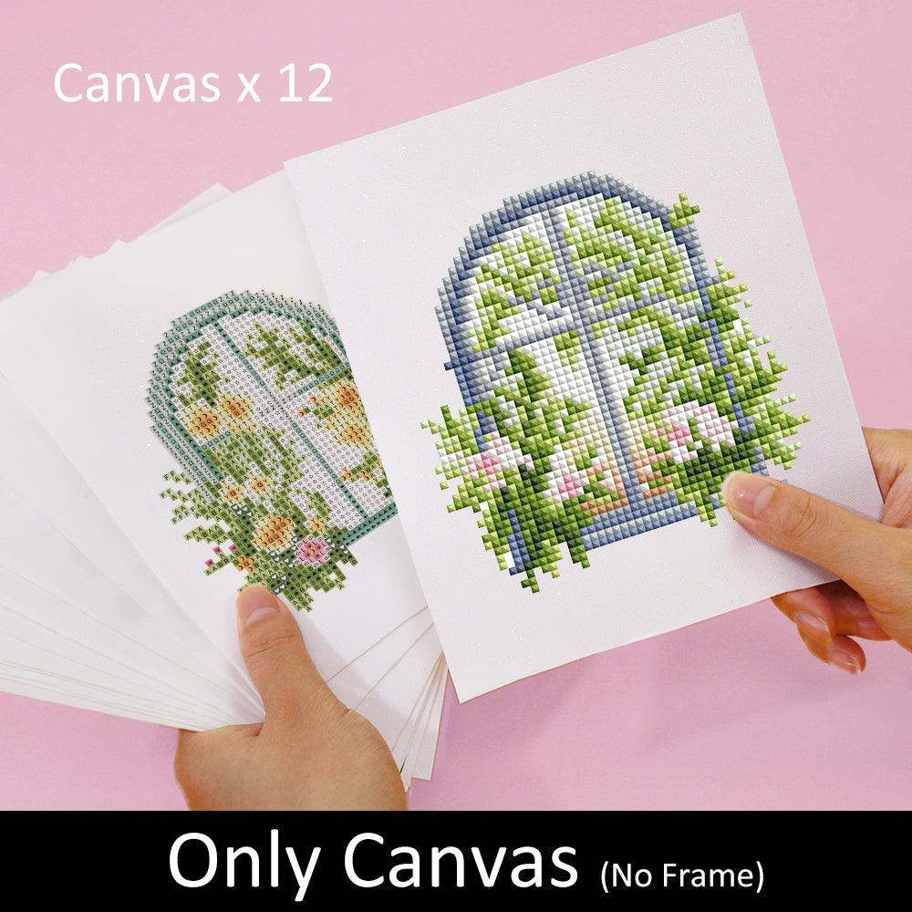 12-Close-up view of floral window DIY diamond painting canvas with full-color print and guide symbols