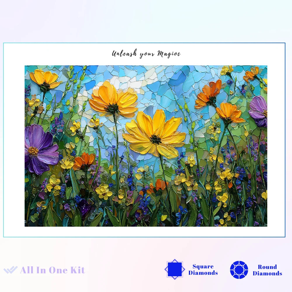 Textured Wildflower Mosaic Field