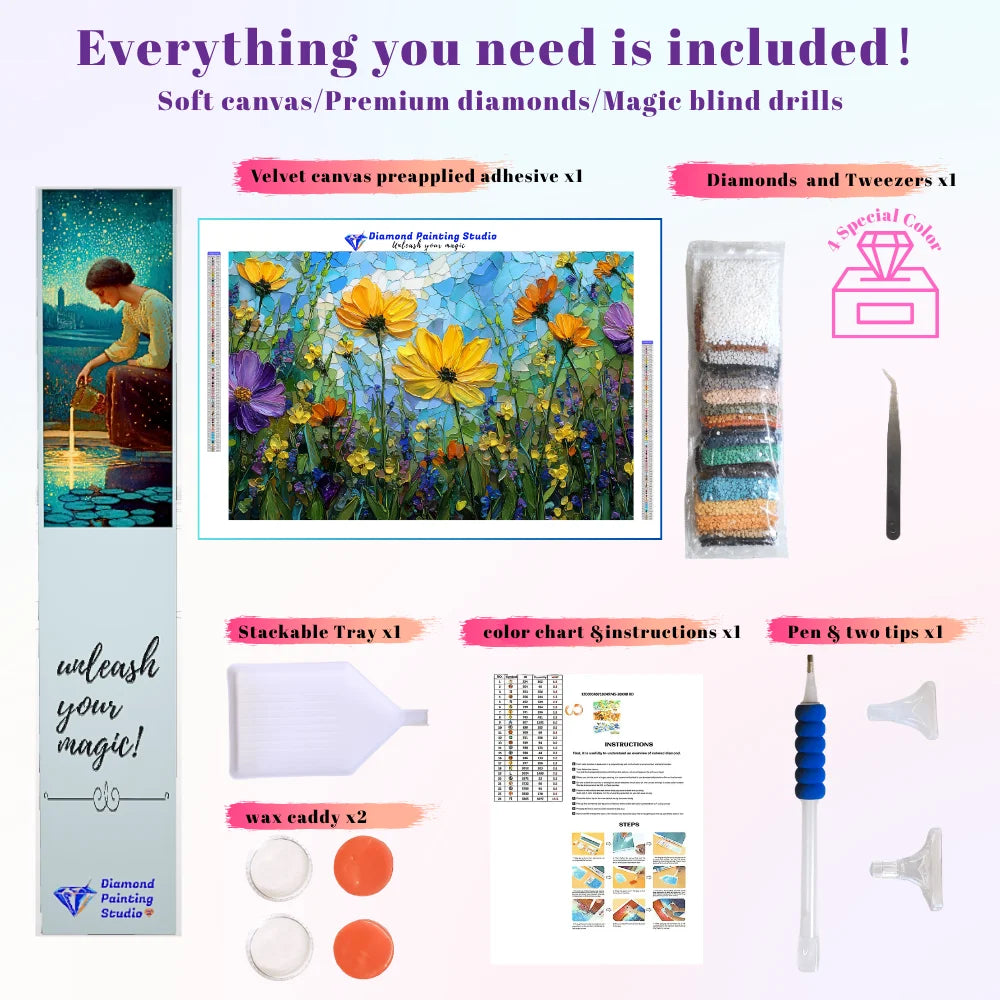 Textured Wildflower Mosaic Field