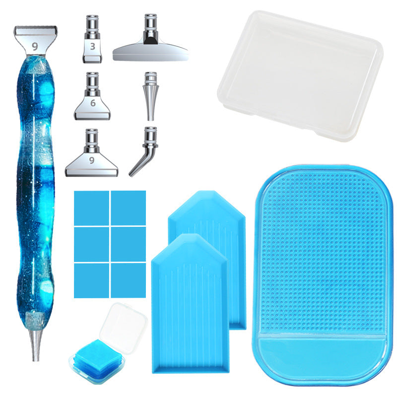 Diamond painting tool kits in blue with resin pen, wax, trays, and 7 tips – designed for creative, organized diamond art crafting at home.