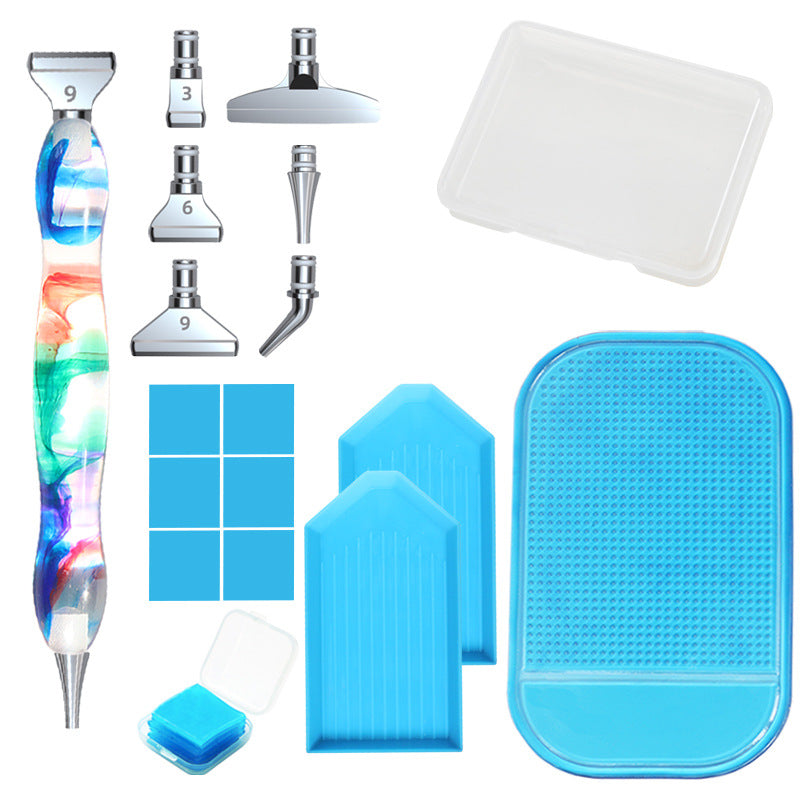 Diamond painting pens set in multicolor design, with case, trays, and 6 tips – great for mindful DIY craft lovers.