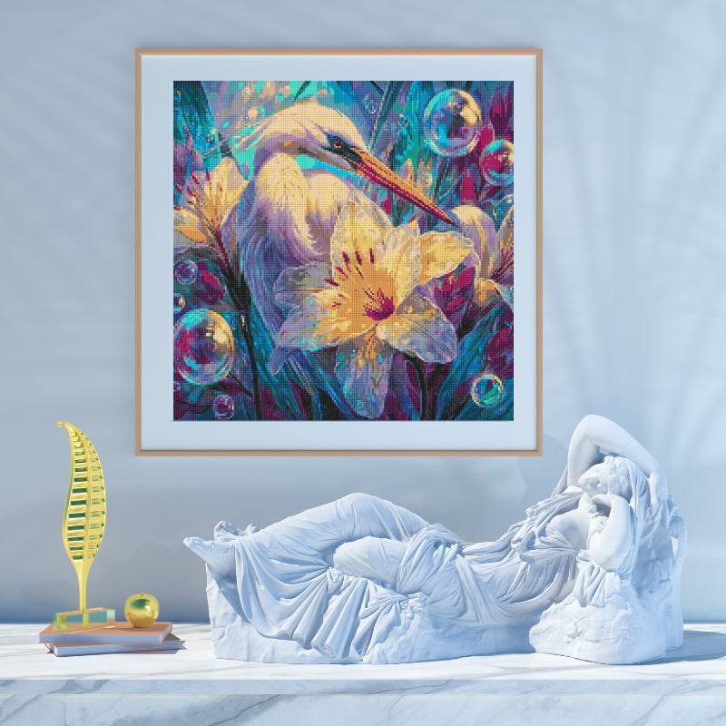 Egret & Iridescent Lily