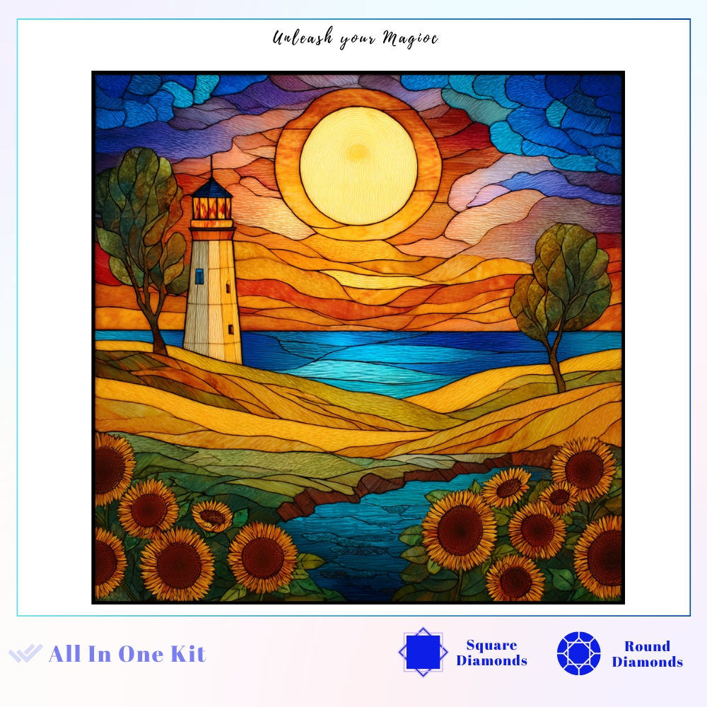 Stained Glass Lighthouse Sunset