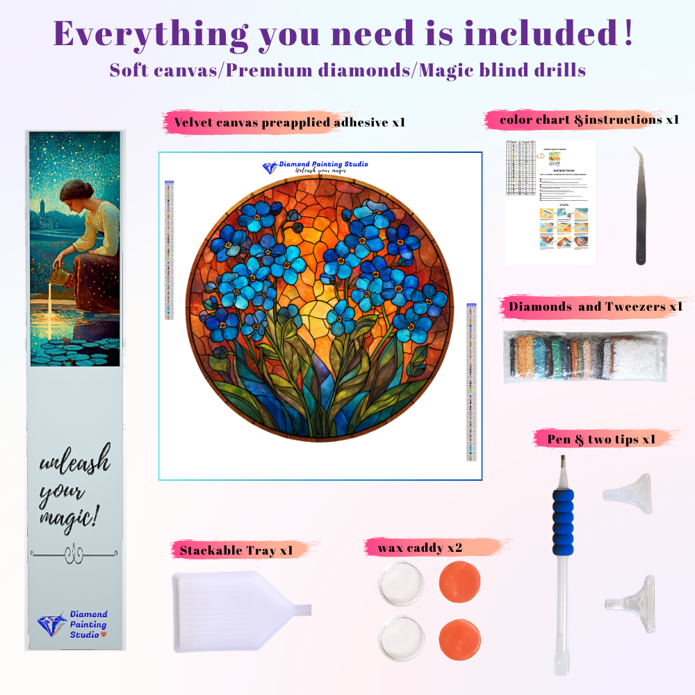 Stained Glass Forget Me Nots