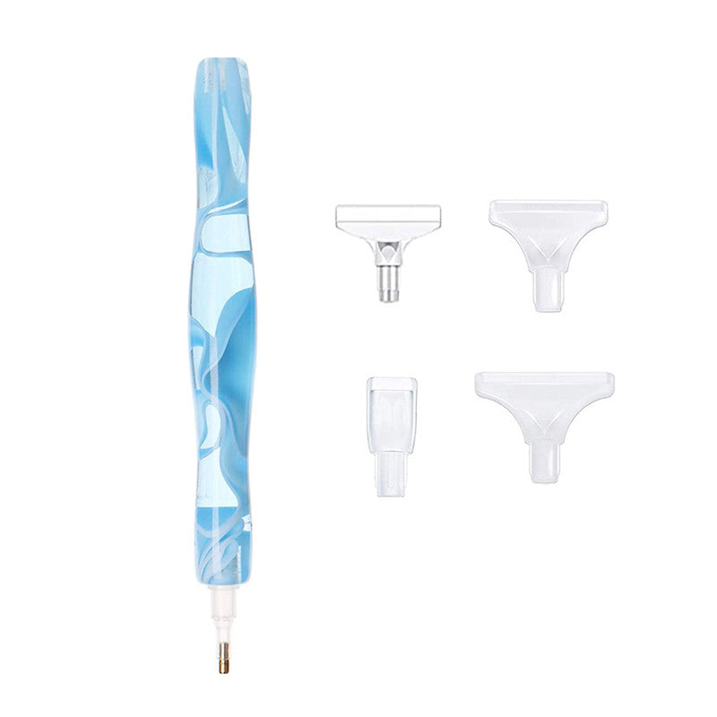 Diamond painting pens in blue with 4 plastic heads for  drill styles. Great for diamond art lovers and beginners 