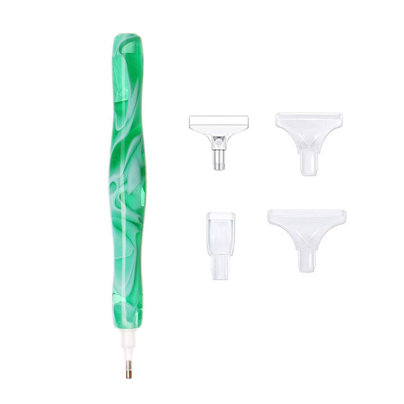Diamond painting pens with ergonomic green handle and tip set. Great for long DIY sessions and delicate drill placements.