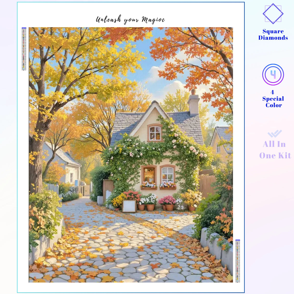 Autumn Cottage Cobblestone Path