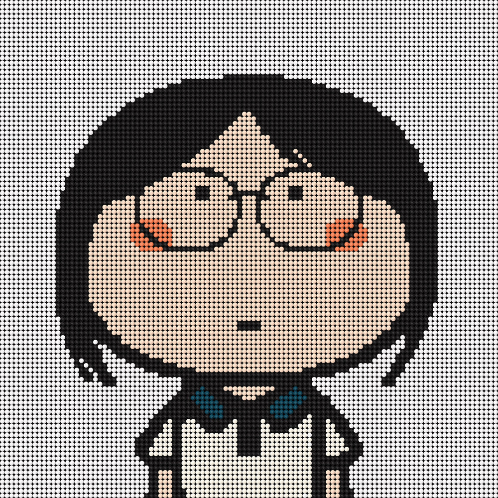 Cartoon schoolgirl with glasses in small diamond painting, a peaceful and thoughtful DIY kit for desk charm.