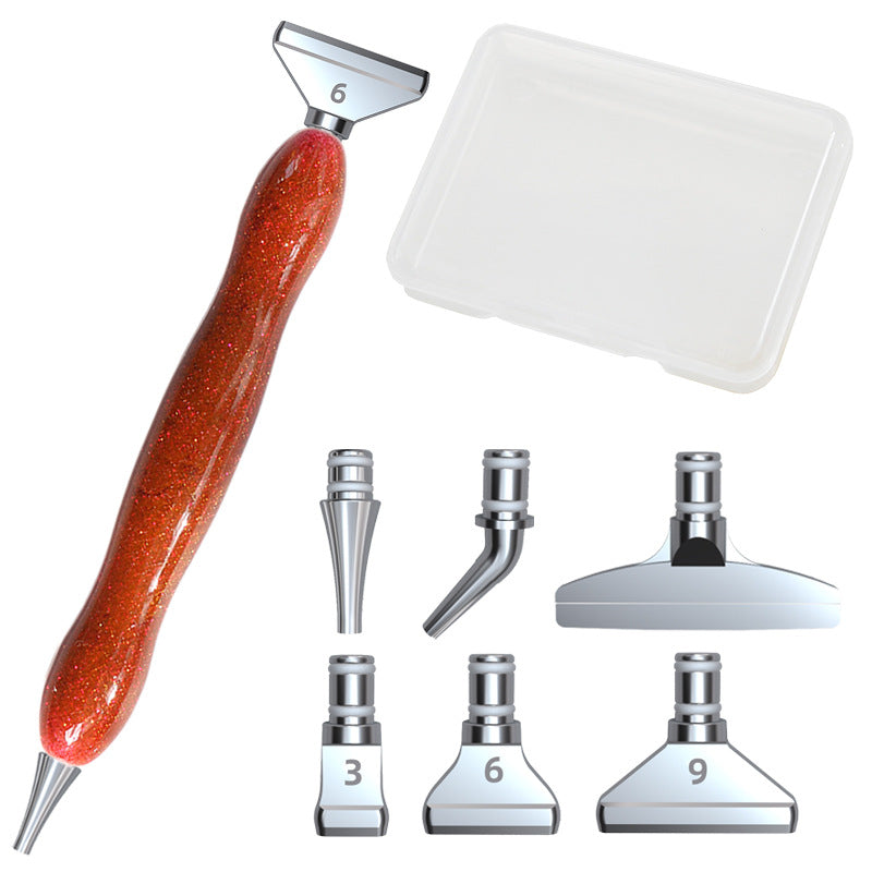 Diamond painting pen set with bronze wood-style resin pen and metal tips – perfect for crafters seeking style and comfort.