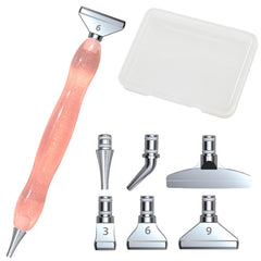 Diamond painting pen set with pink ergonomic pen, 6 metal tips, and storage box – perfect for detailed work and beginner-friendly crafting.