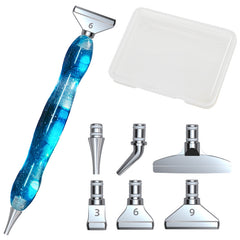 Diamond painting pen set with purple-blue ergonomic pen and 6 tip options – great for long DIY sessions and advanced crafters.