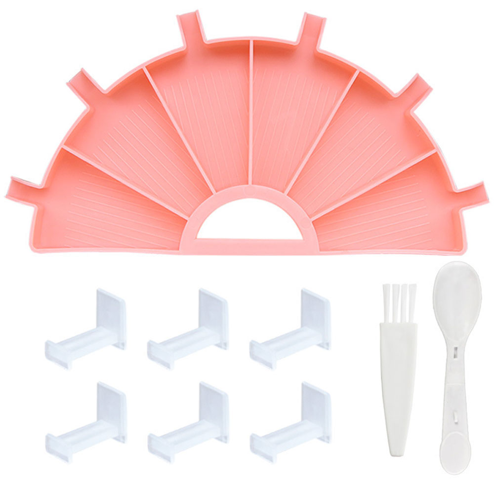 Lightweight diamond painting tray organizer kit with pink multi-slot drill tray, 6 white holders, 1 spoon, and 1 brush. Easy to carry, beginner-friendly yet perfect for professional diamond painters.