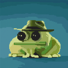 Funny green frog with oversized eyes and a stylish hat, sitting confidently in a cartoon pose. This small diamond painting combines humor and style, making it ideal for quirky DIYers, desktop decor fans, and anyone who enjoys fun and relaxing crafts.