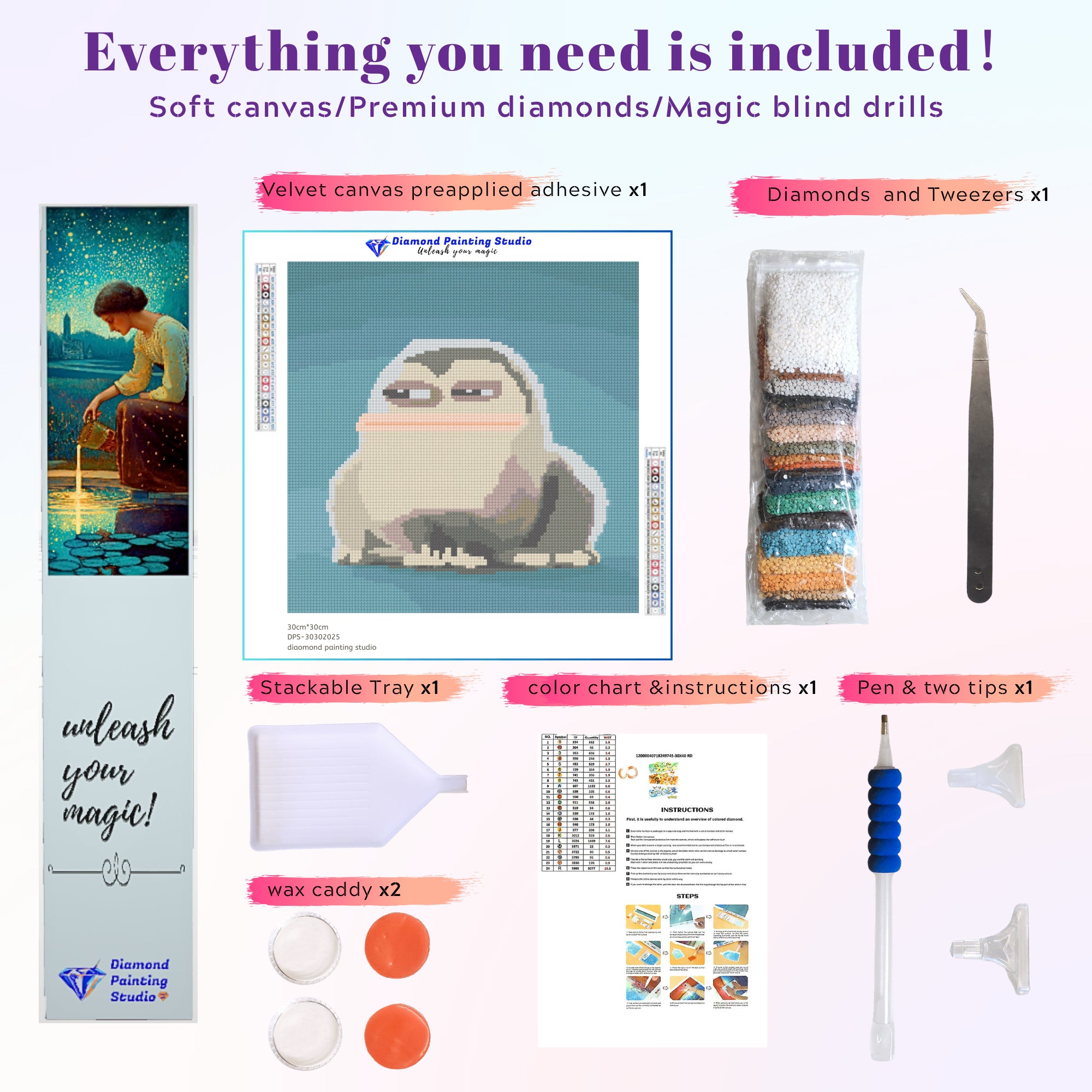 Complete kit featuring the gangsta-style frog in full glory, including tools and canvas. A unique gift idea for someone who enjoys offbeat characters and beginner-friendly crafts.