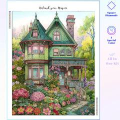 Green Victorian Flower Cottage