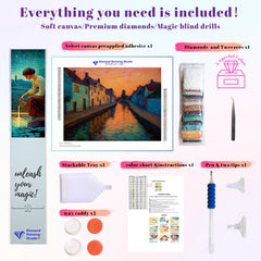 Impasto Sunset Canal Reflections