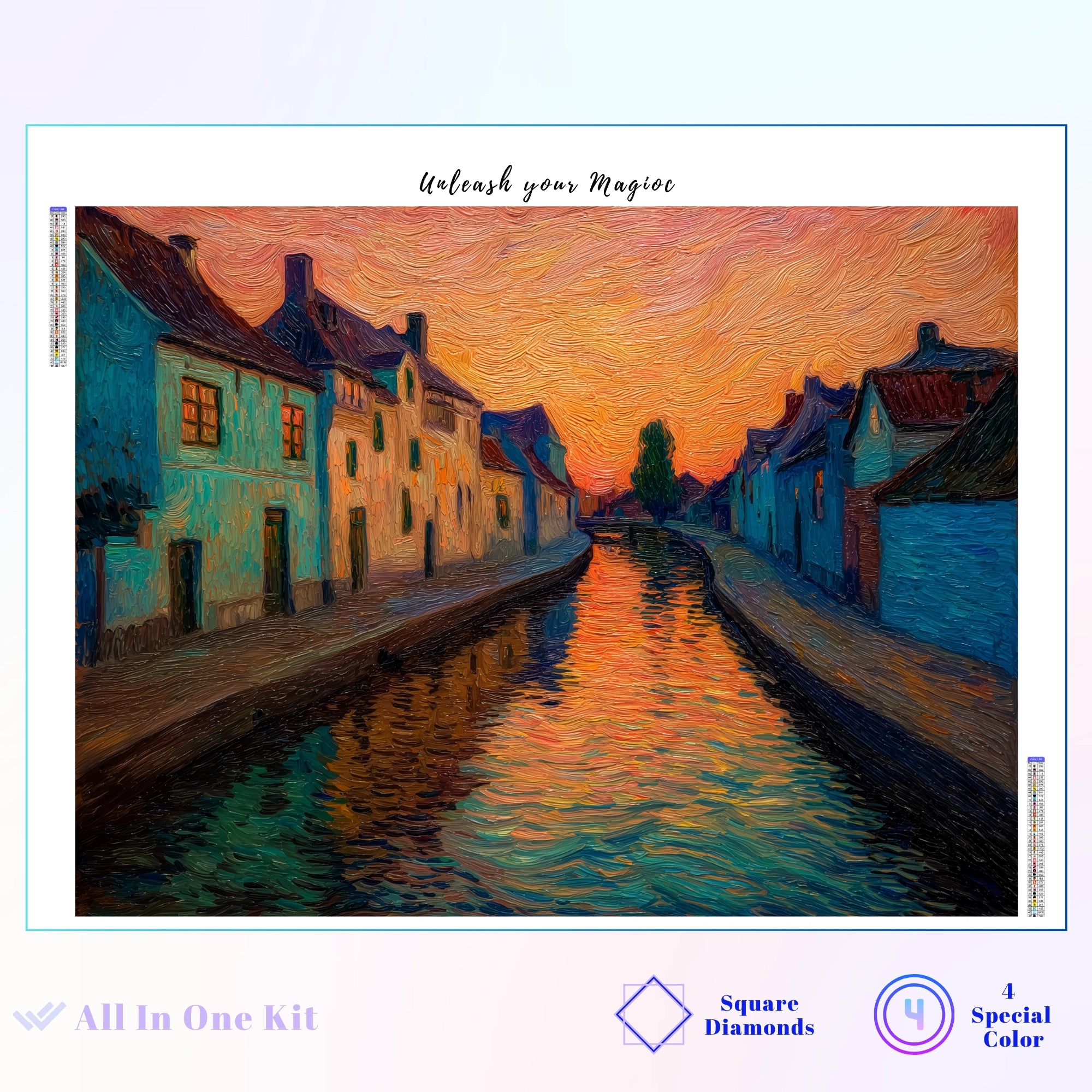 Impasto Sunset Canal Reflections