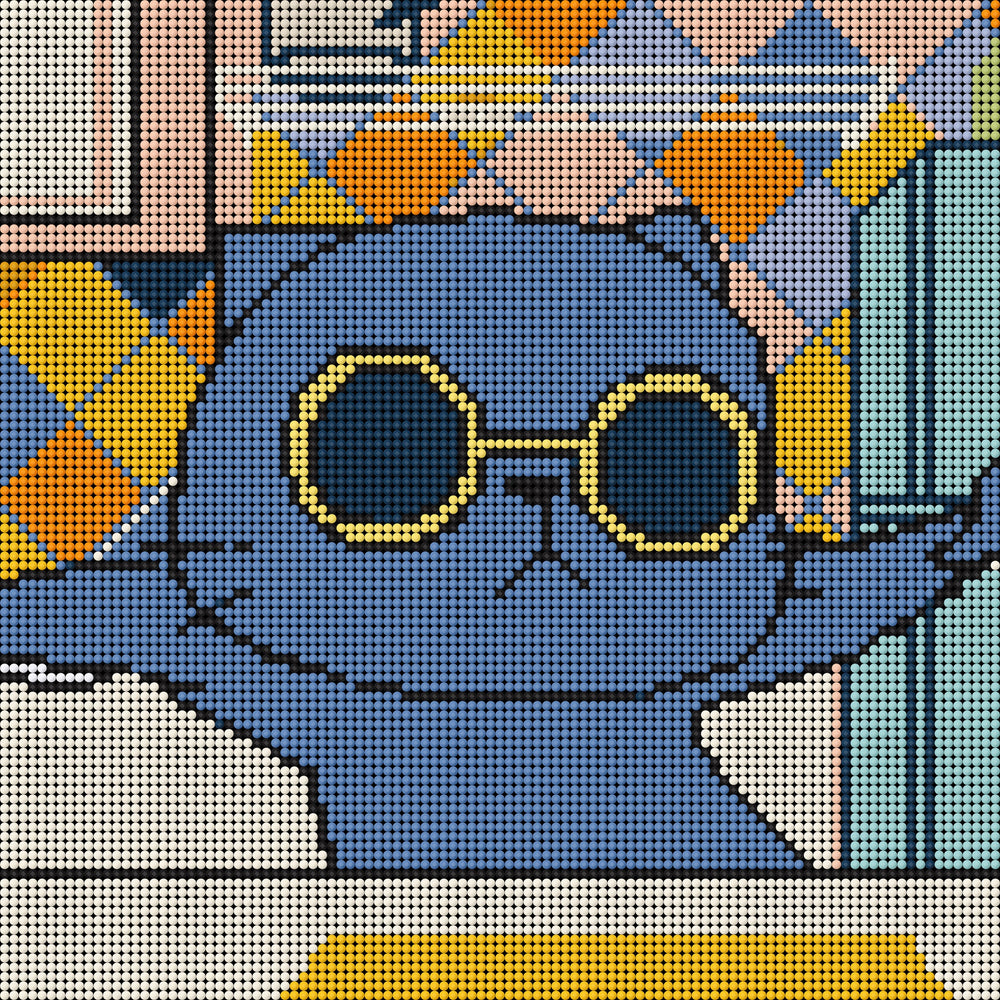 Pixelated close-up of the Kitchen Cat wearing sunglasses and a confident look. This small diamond painting is a perfect mix of humor and feline sass, offering a playful yet stylish vibe for kitchen wall art, DIY hobby shelves, or quirky desktop decor. A delightful gift for cat lovers or anyone who enjoys cooking with a side of attitude.