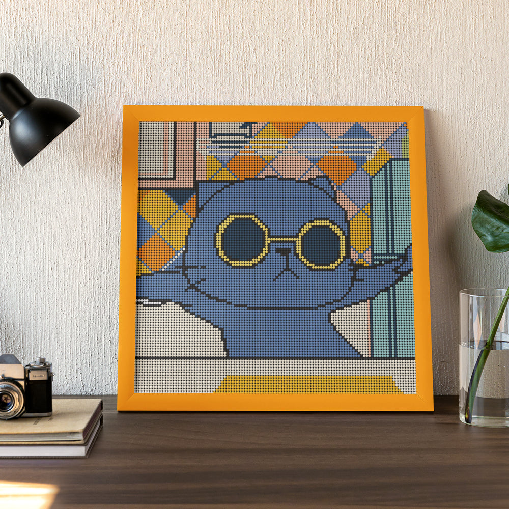 nished and framed Kitchen Cat diamond art displayed in a cozy setup. This version is ready for gifting or placing in your kitchen, dining space, or desk corner. The design’s bold colors and playful vibe make it a favorite among adults who appreciate humorous and cat-themed decor.