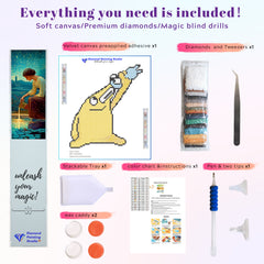 DIY kit with tools and canvas for the Mischievous Creature design. Bright and lighthearted, the set is great for beginners, families, or anyone who enjoys imaginative, cartoonish diamond art.