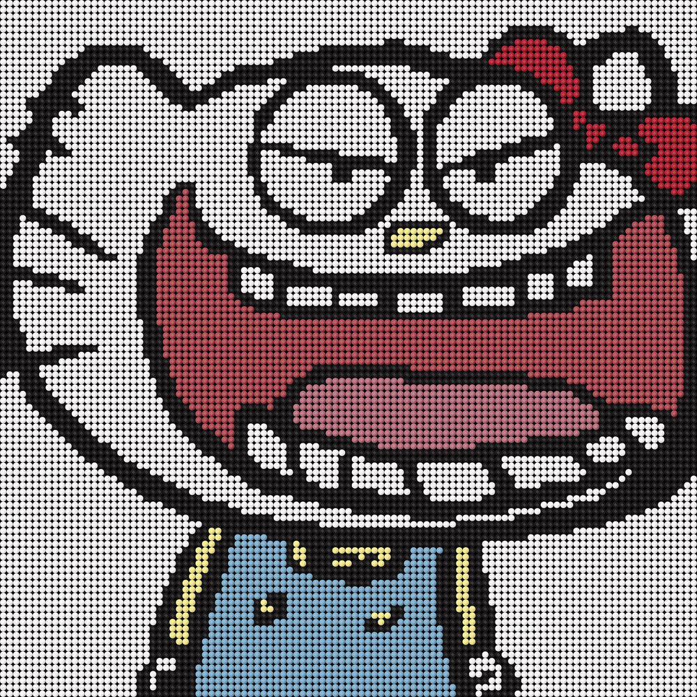 A pixel-style diamond painting preview of Mischievous Kitty, with a wide grin and dramatic cartoon energy. This small diamond painting kit is the perfect blend of silly charm and cheerful color. Ideal for beginner DIYers, it makes a great project for relaxing evenings, adding a pop of humor to your desktop decor or giving as a lighthearted gift to a fun-loving friend. Its exaggerated expression will instantly brighten up your space.
