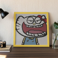 Framed version of the Mischievous Kitty design, ready for display as a hilarious desktop decor piece. With bold lines, comic-style expression, and vibrant colors, this finished small diamond painting adds playfulness to any environment. A delightful and quirky decoration that also makes a charming gift for fans of cartoon-style art.