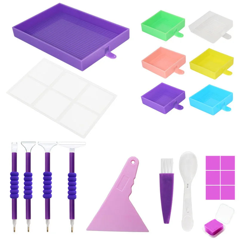 Mixed-color diamond art tool kit with colorful trays and tools – great for family crafting, art classrooms, and mindful solo projects.