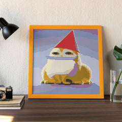  A framed Party Frog diamond painting displayed as wall decor in a room, showing its small size and how it adds a playful, creative touch to the space.