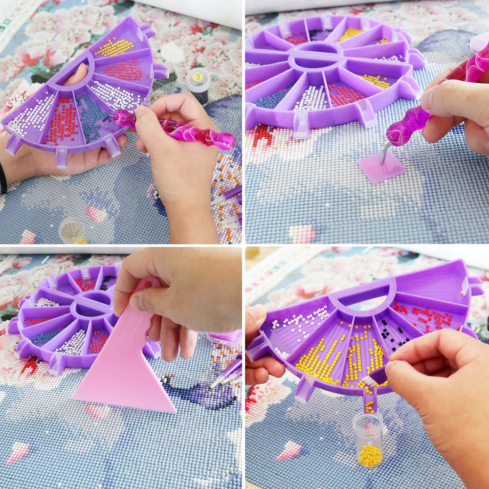 Diamond painting multi-slot tray showing different colors of drills separated neatly, helping crafters save time and reduce mix-ups during long creative sessions.