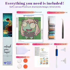Full diamond painting tool set for the Silly Zombie Girl kit, including canvas, resin drills, applicators, and colorful packaging.