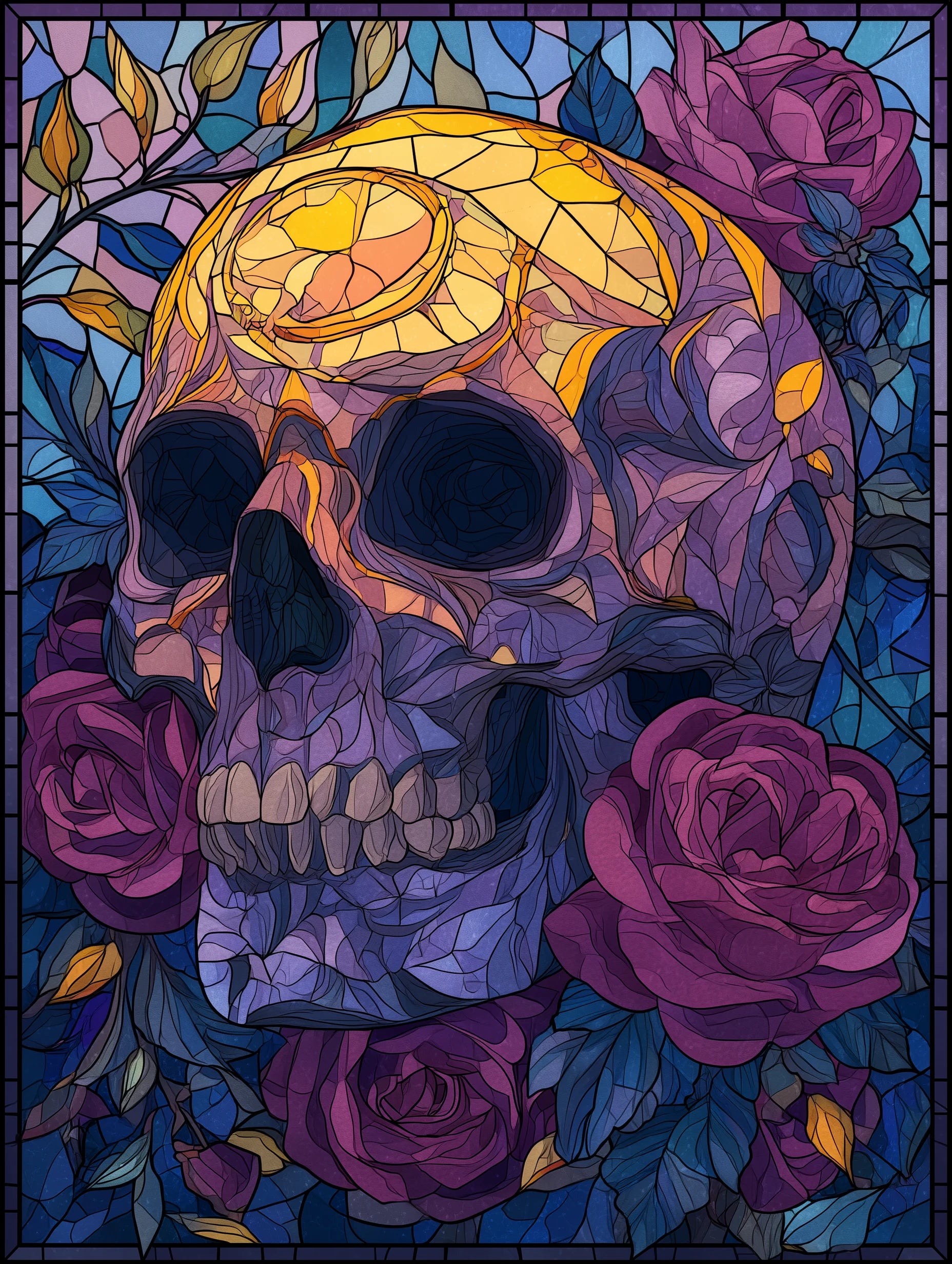 Stained Glass Skull & Roses