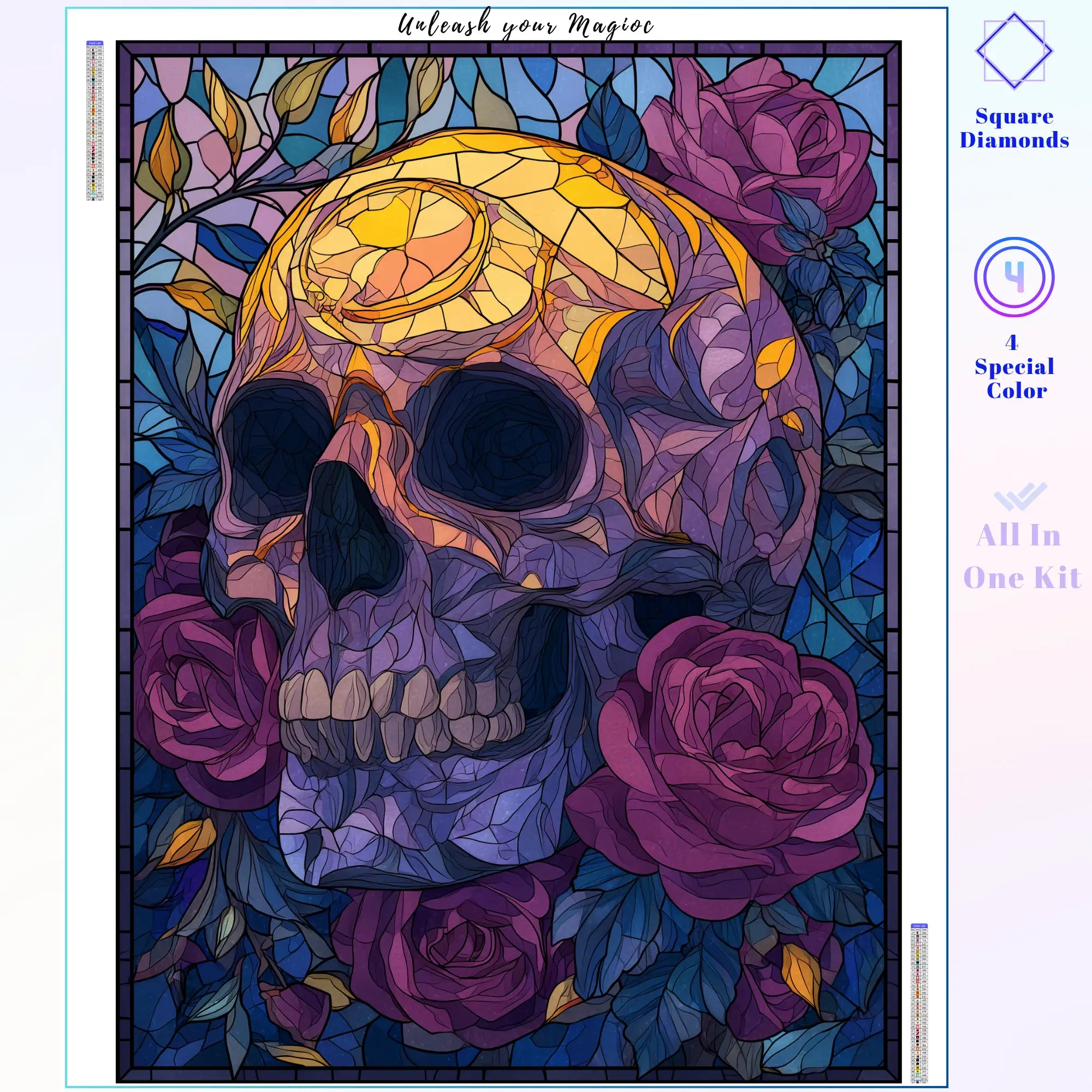 Stained Glass Skull & Roses