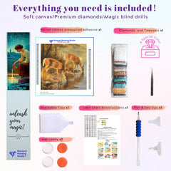 The complete Tranquil Forest Friends Diamond Painting Set kit, featuring the canvas with the deer design, all necessary vibrant diamond drills, and essential tools like a pen, wax, and tray. This beginner-friendly kit provides everything needed for a relaxing weekend activity.