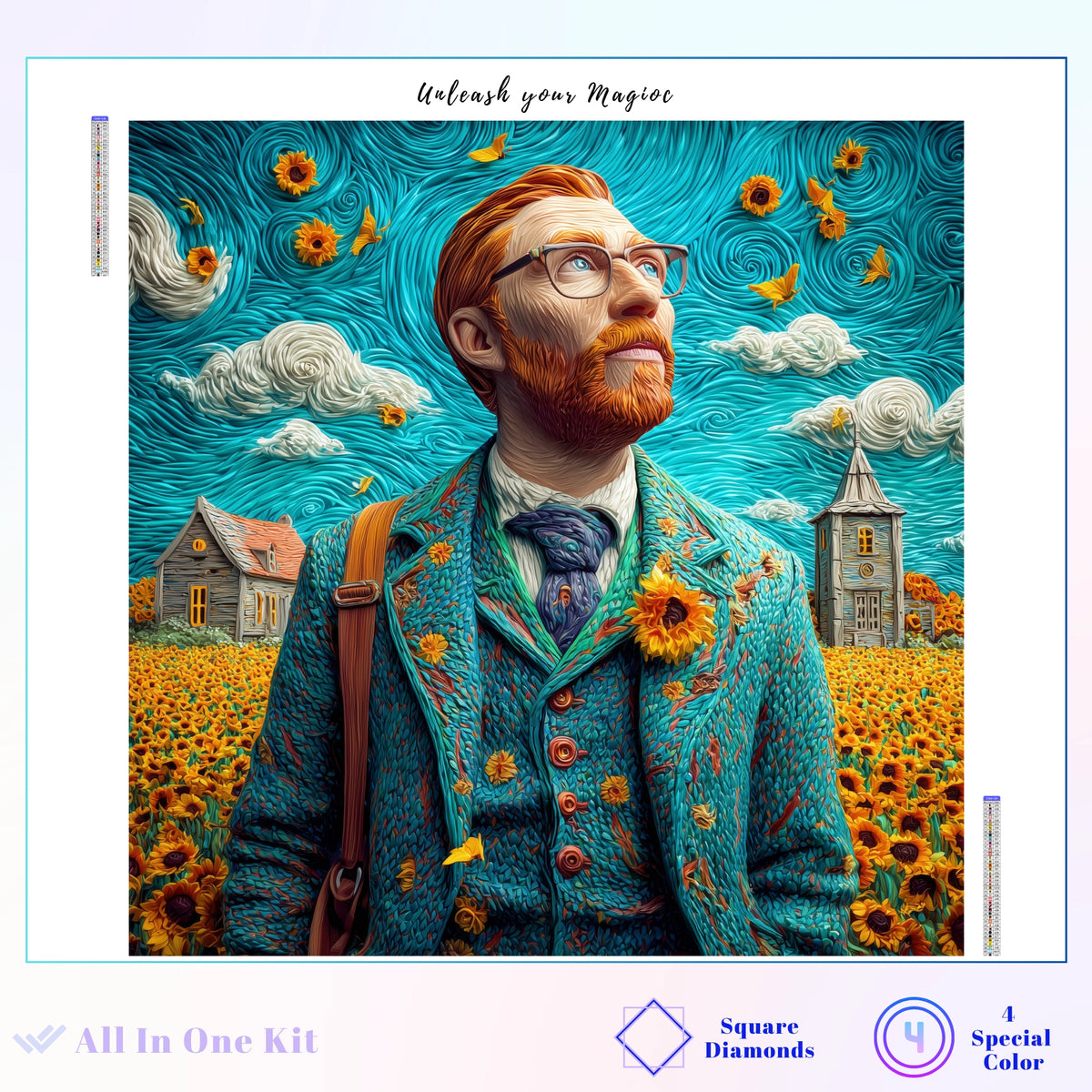 Van Gogh Sunflowers Swirling Sky