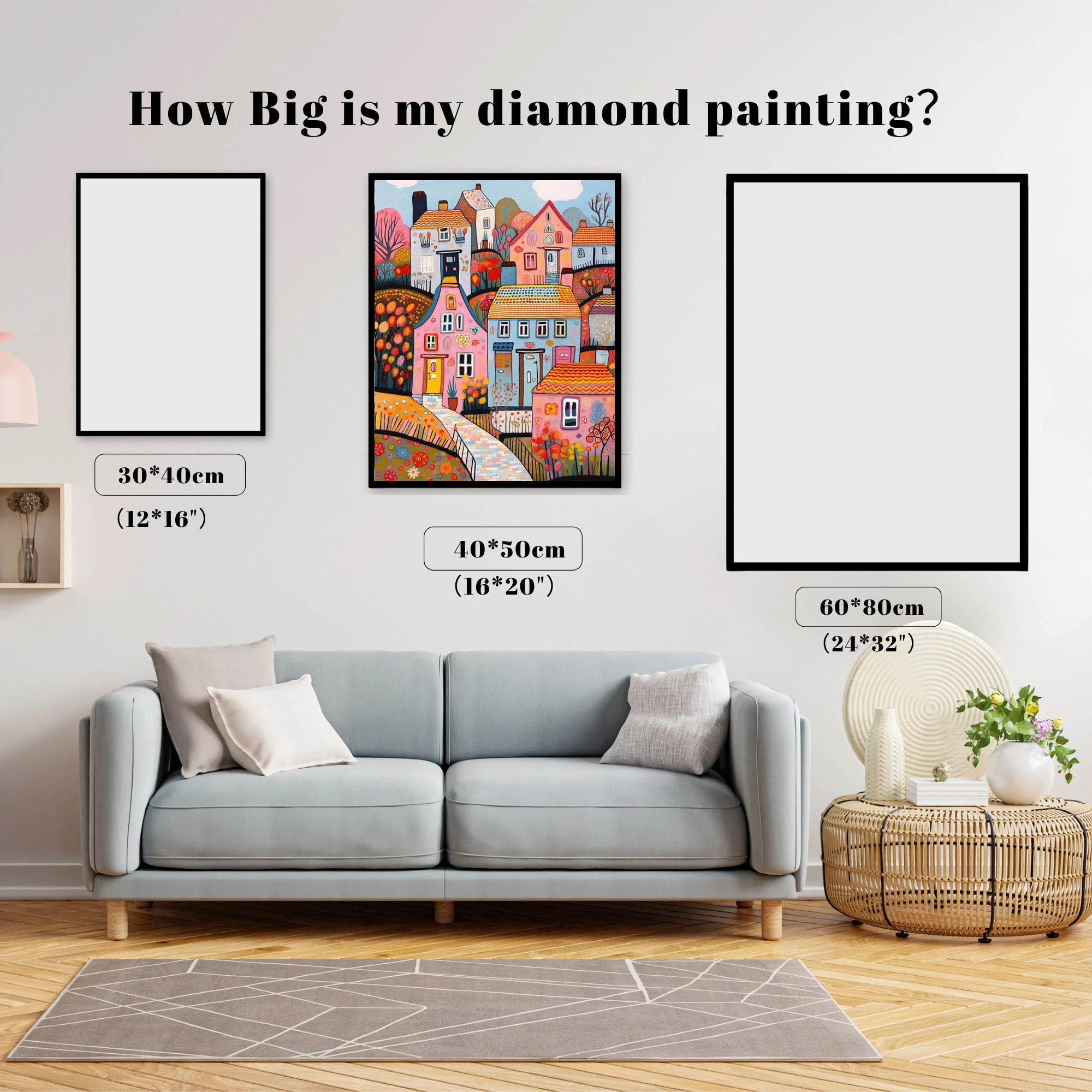 Whimsical Pink Blue Village